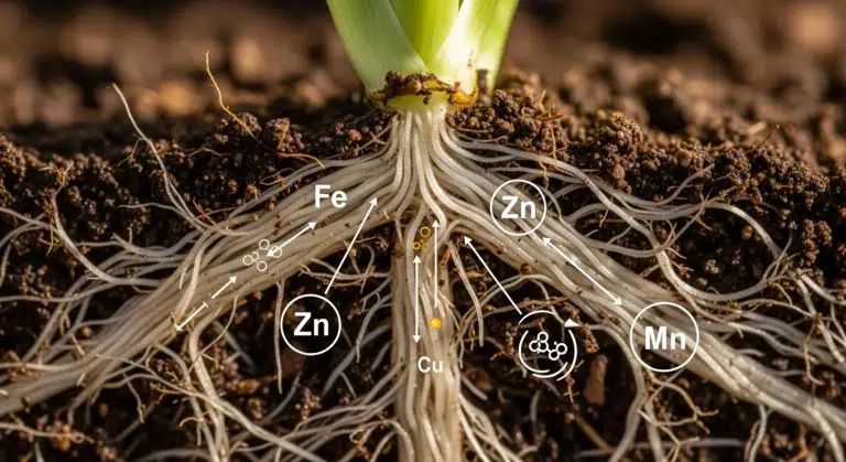 Chelated mineral nutrients dissolving in water for plant absorption